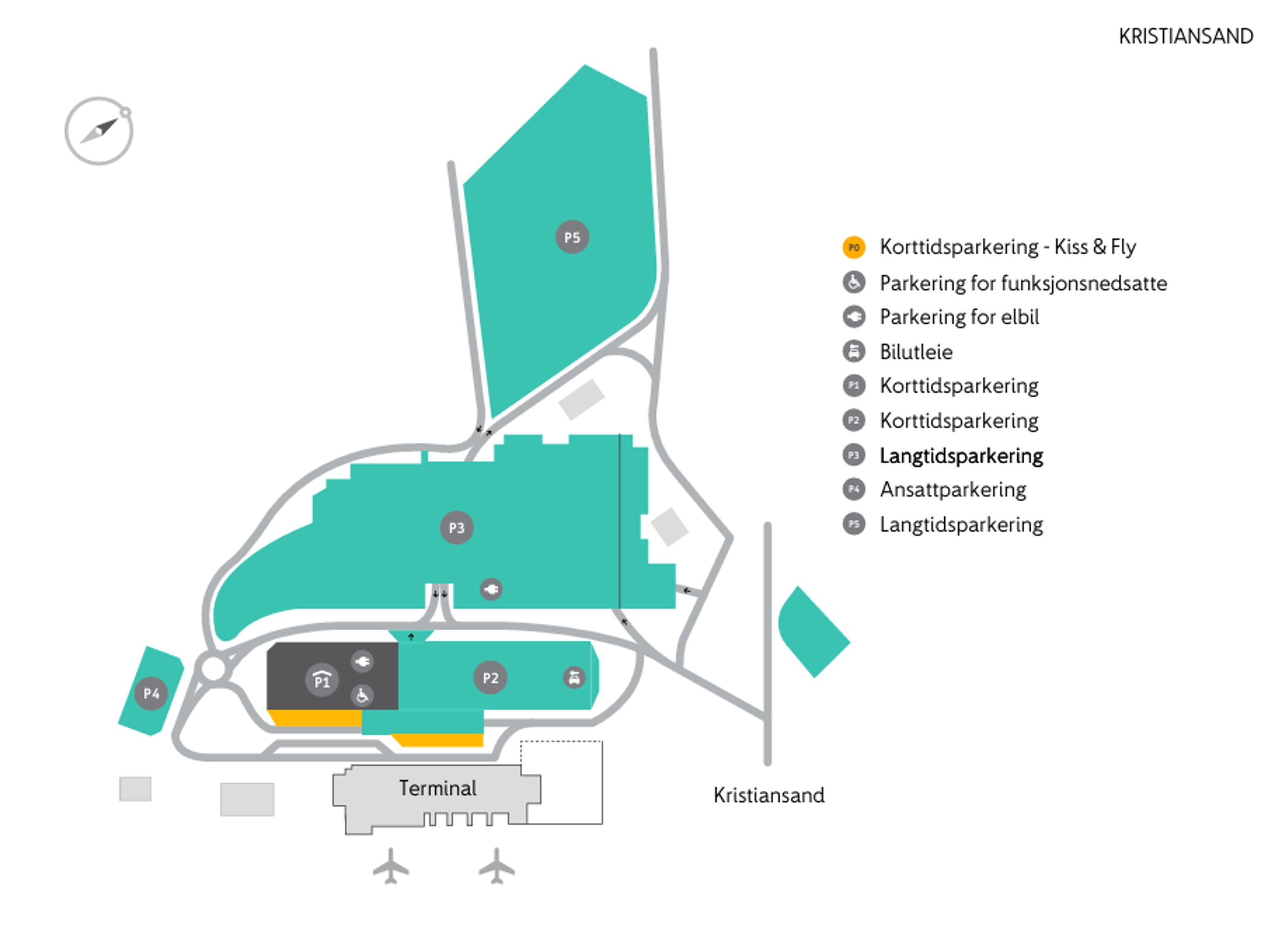 map of the parking areas at Kristiansand Airport