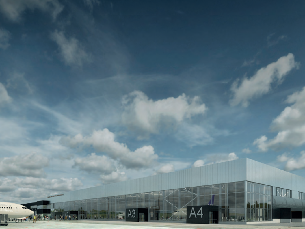 Skissebilete av fasade flyside nye Mo i Rana flyplass