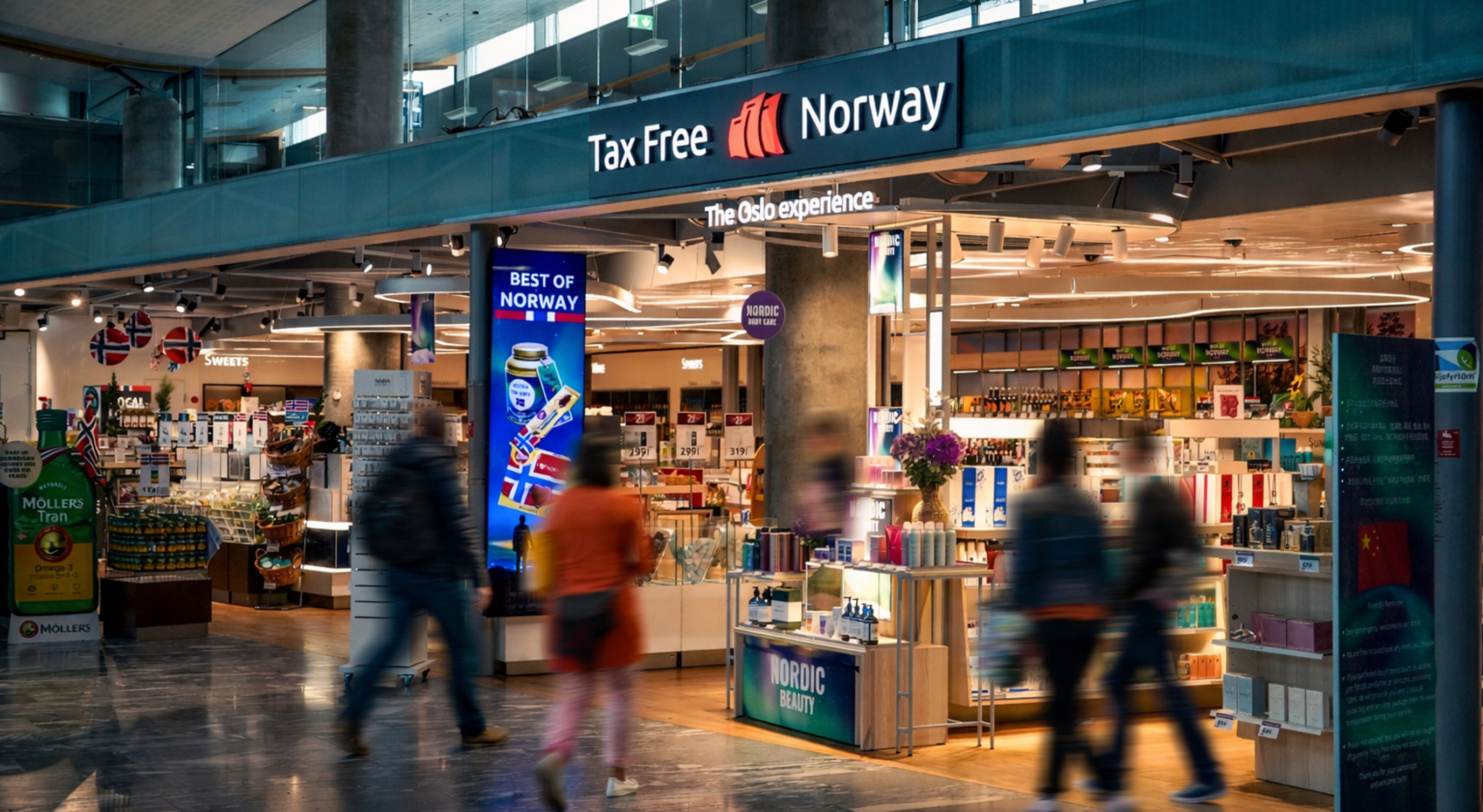 Kvinne handler solbriller i en moderne butikk, iført en svart skinnjakke og smilende mens hun prøver et par solbriller