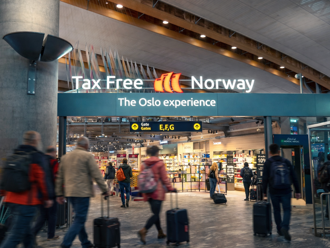 Kvinne som shopper solbriller i en moderne butikk, iført en svart skinnjakke og smiler mens hun prøver et par solbriller