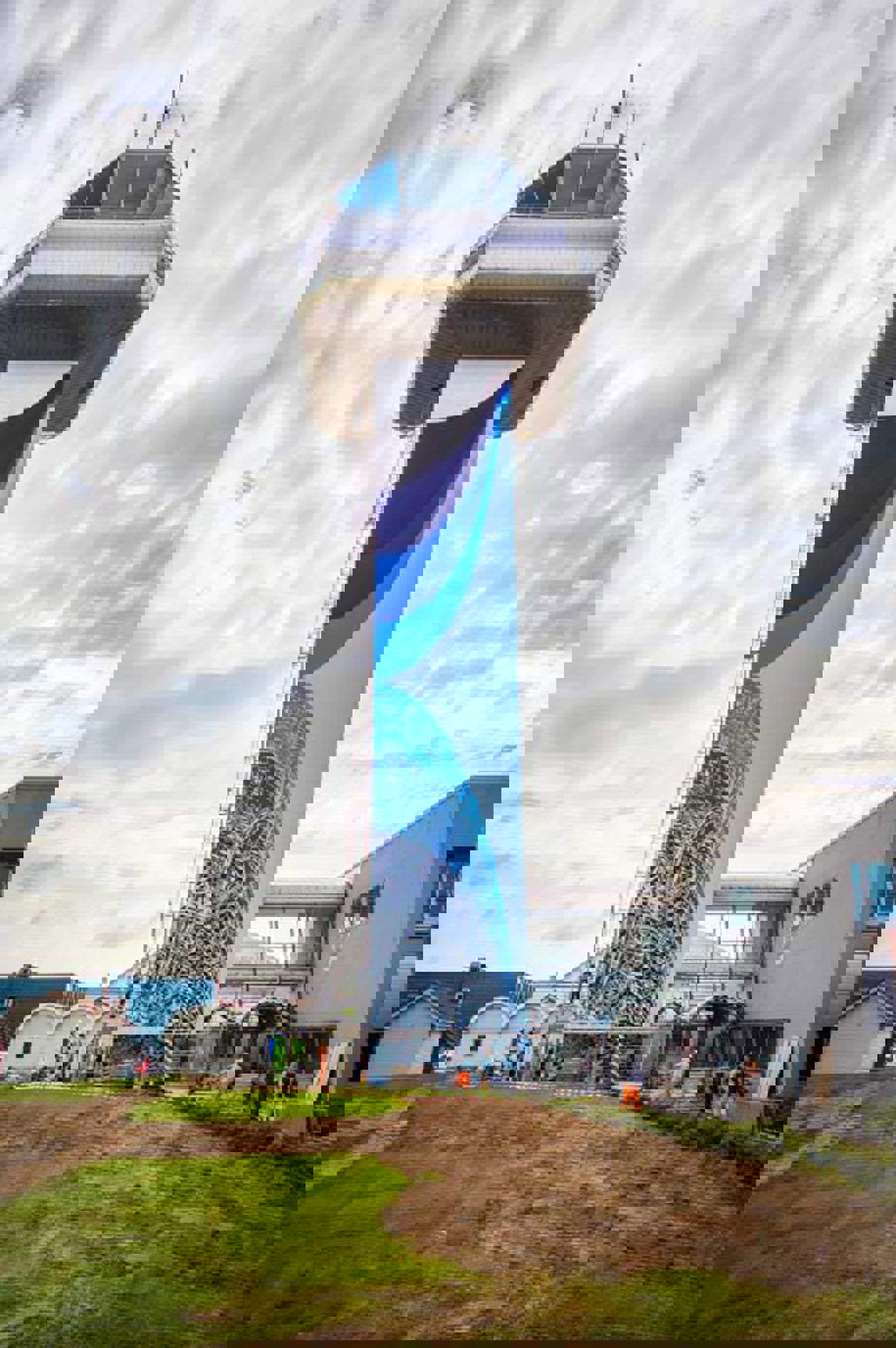 Artwork at Stavanger Airport, the control tower is painted in lovely blue colors and patterns